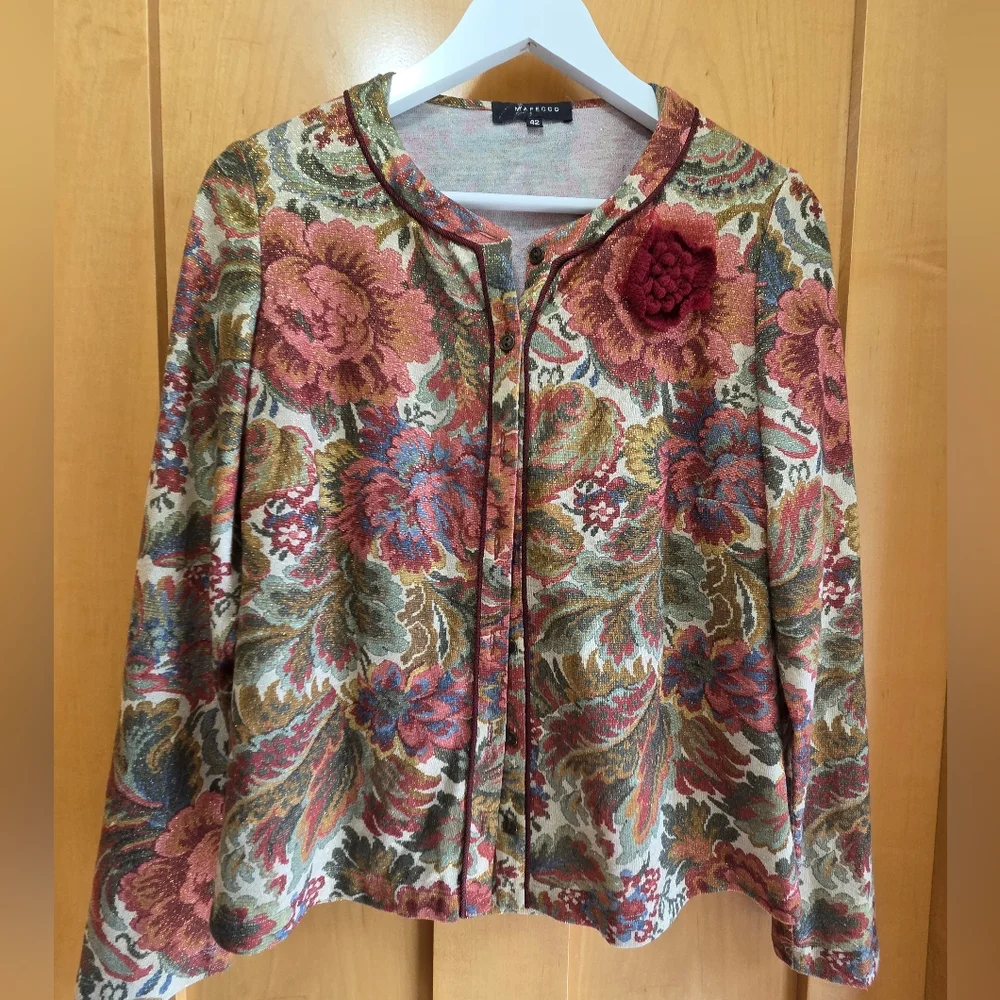 Vintage Mafecco Floral Tapestry 2-Piece Sweater Set